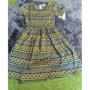 LuLaRoe AMELIA Midi‎ Dress Size S Stretch Colorful Aztec Southwest Print NEW